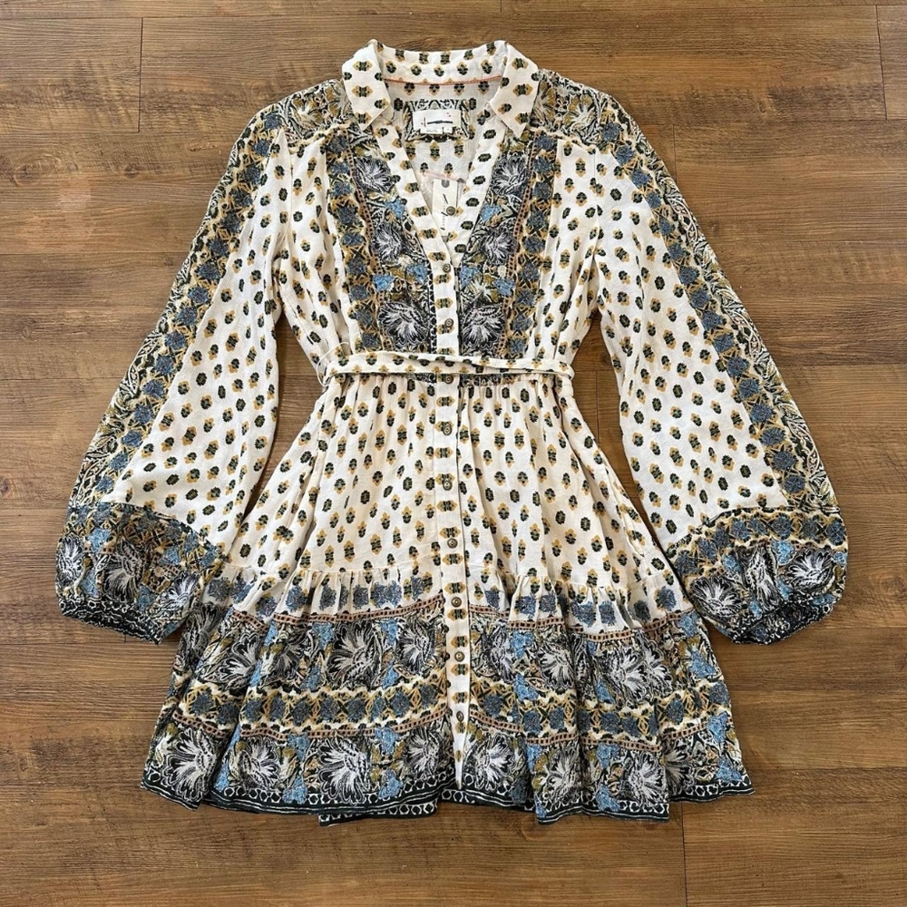 Valentino Women's Blue and Cream Long Sleeve Dress